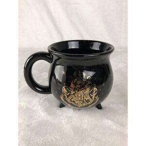 Harry Potter Hogwarts Cauldron Mug Black Gold Crest Ceramic Warner Bros FABNY